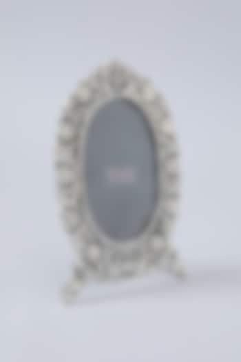 Silver White Metal & Velvet Floral Beaded Photo Frame by Assemblage