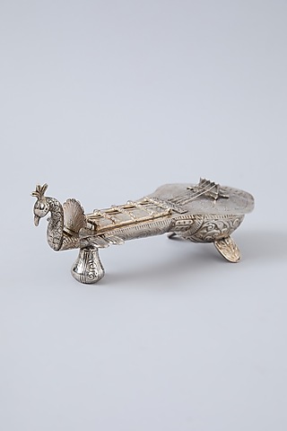 Silver Brass Hand Carved Sitar Condiment Box by Assemblage