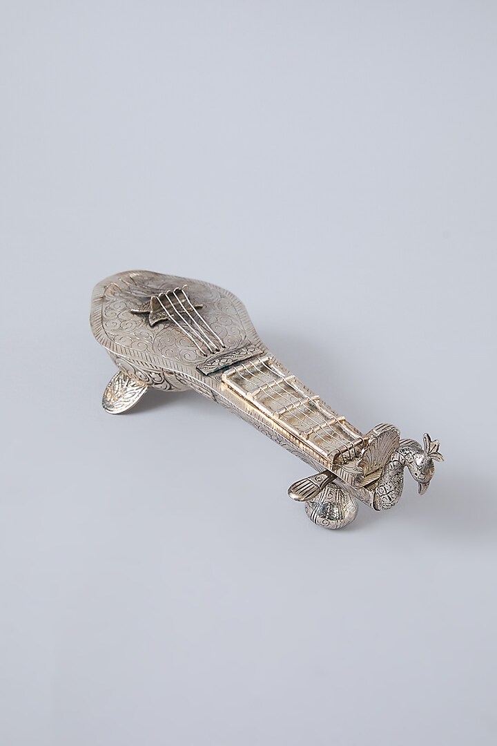 Silver Brass Hand Carved Sitar Condiment Box by Assemblage at Pernia's Pop Up Shop