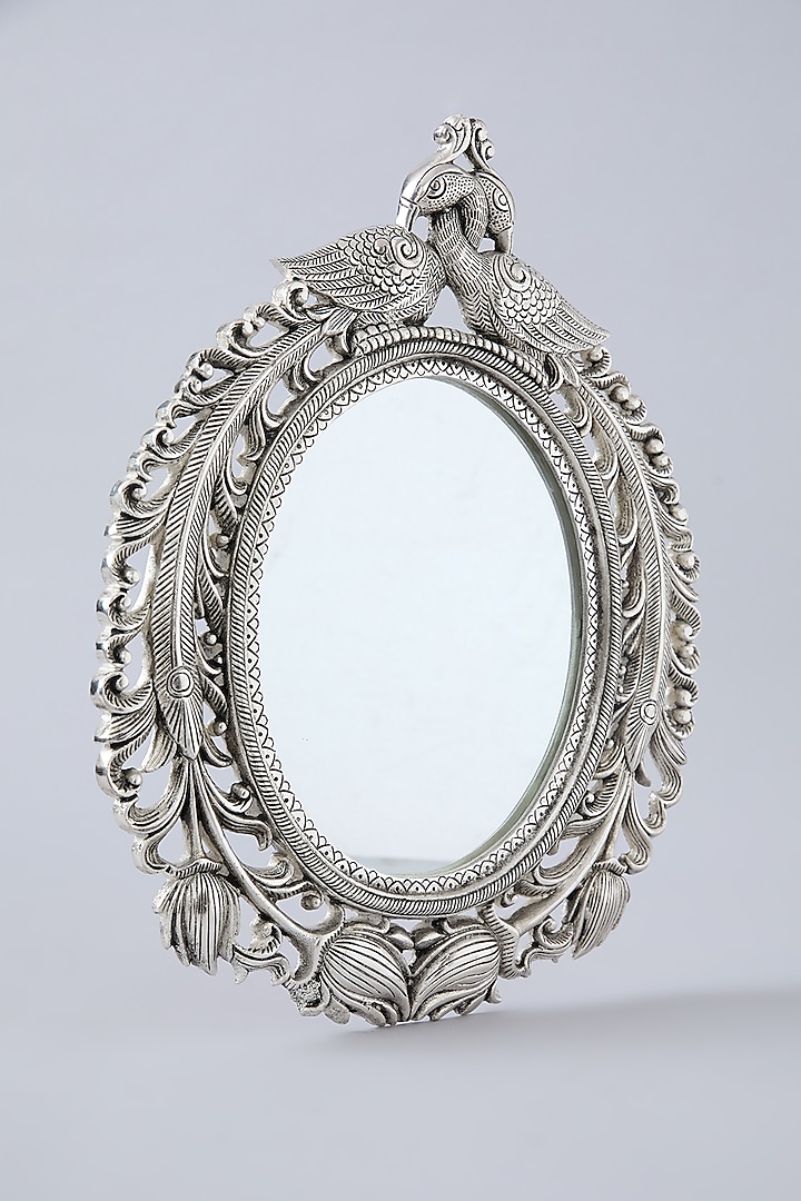 Silver White Metal Peacock Floral Wall Mirror by Assemblage