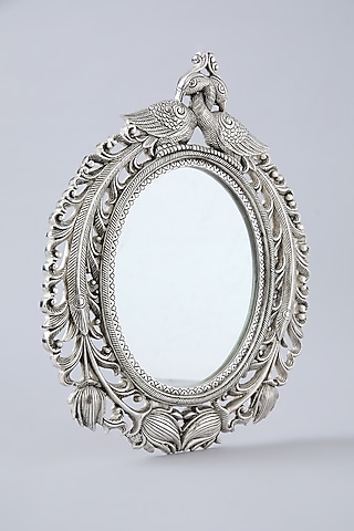 Silver White Metal Peacock Floral Wall Mirror by Assemblage