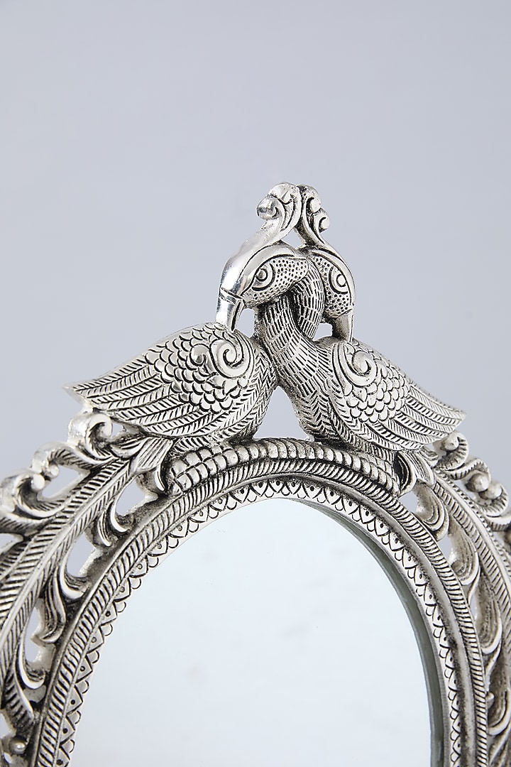 Silver White Metal Peacock Floral Wall Mirror by Assemblage at Pernia's Pop Up Shop