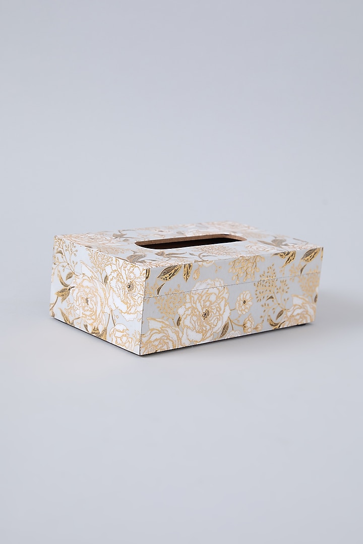 White & Peach MDF Wood Floral Tissue Box by Assemblage at Pernia's Pop Up Shop