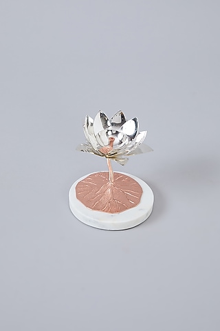 Silver Brass & Marble Candle Stand by Assemblage