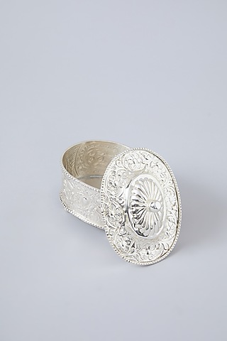 Silver Brass Oval Dry Fruit Condiment Box by Assemblage