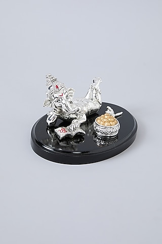 Silver Resin & Wood Reclining Ganesha Pooja Thali by Assemblage