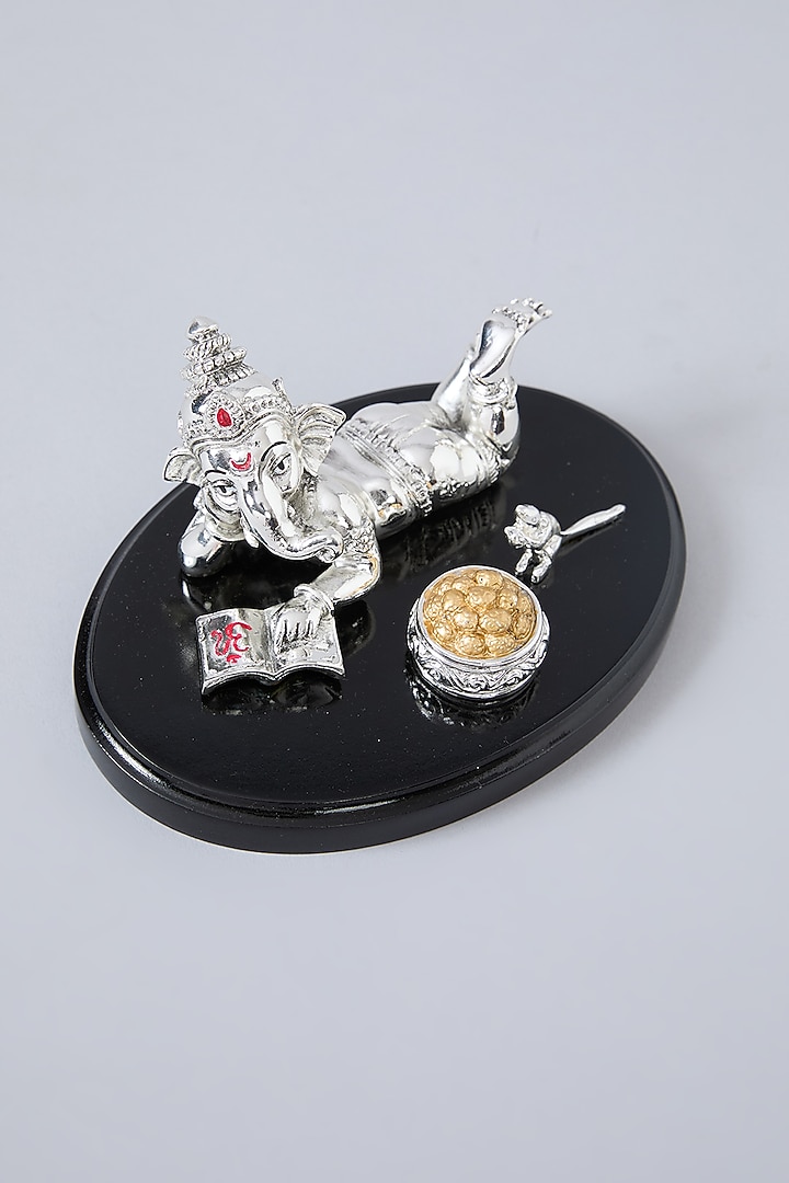 Silver Resin & Wood Reclining Ganesha Pooja Thali by Assemblage at Pernia's Pop Up Shop