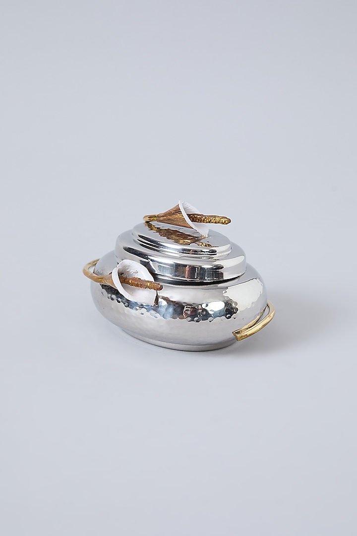 Silver Steel & Brass Anthurium Oval Condiment Jar by Assemblage