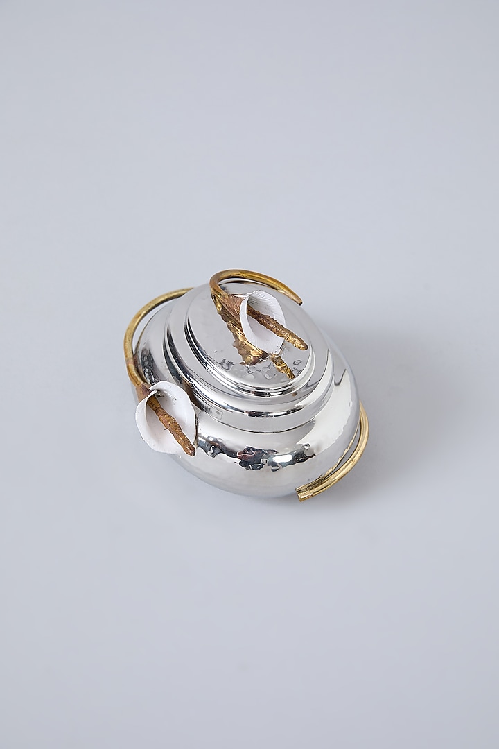 Silver Steel & Brass Anthurium Oval Condiment Jar by Assemblage at Pernia's Pop Up Shop