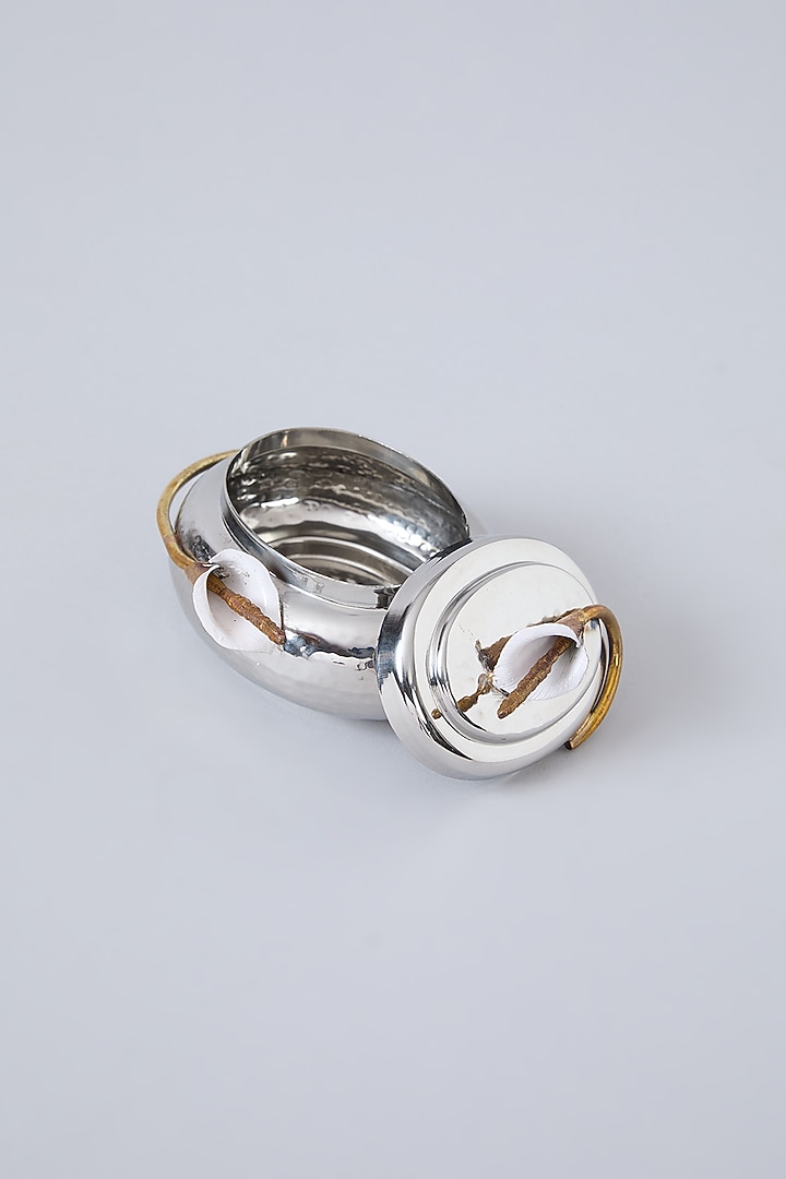 Silver Steel & Brass Anthurium Oval Condiment Jar by Assemblage at Pernia's Pop Up Shop