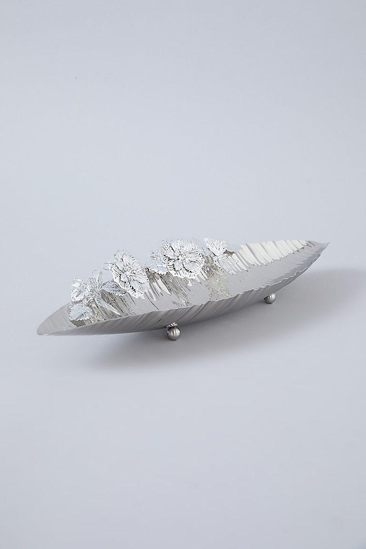 Silver Steel Floral Butterfly Boat Platter by Assemblage at Pernia's Pop Up Shop