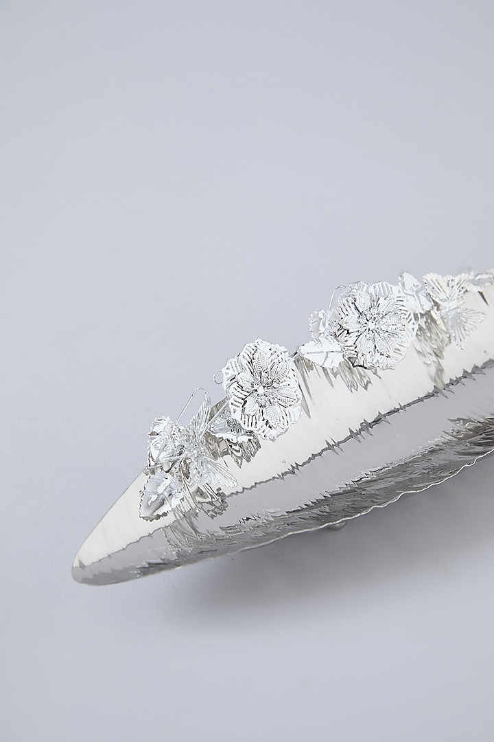 Silver Steel Floral Butterfly Boat Platter by Assemblage at Pernia's Pop Up Shop