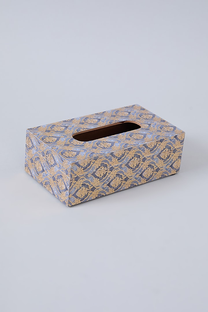 Cobalt Blue MDF Wood Moroccan Pattern Tissue Box by Assemblage