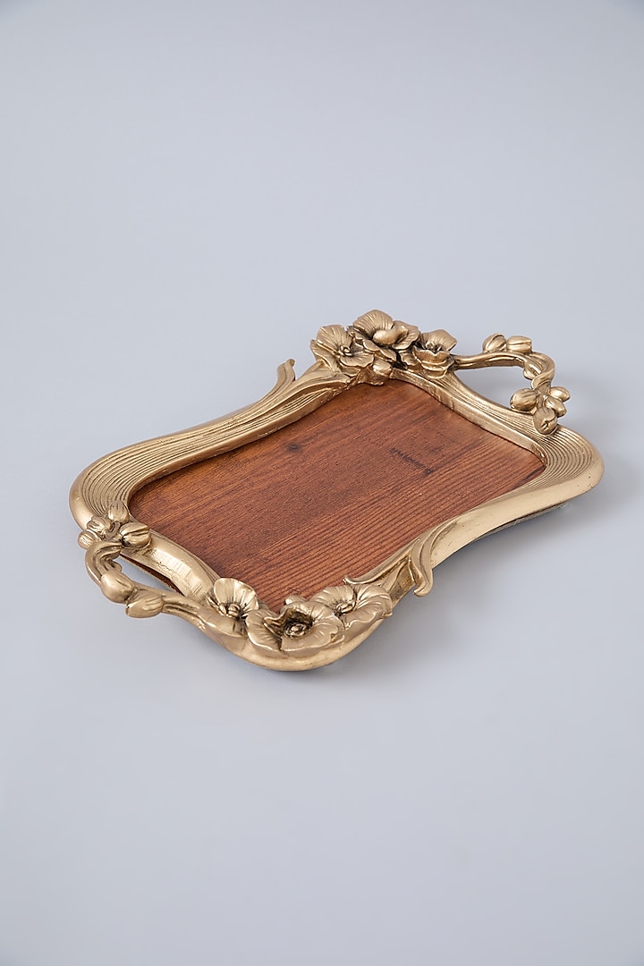 Gold Resin & Wood Floral Trinket Tray by Assemblage