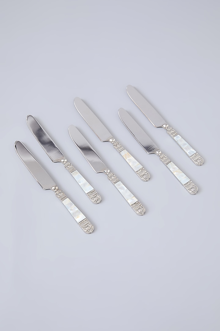 Silver Steel & Mother Of Pearl Knife Set Of 6 by Assemblage