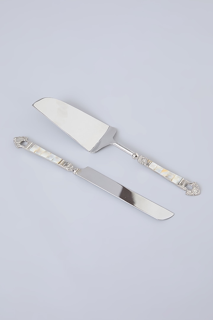 Silver Steel & Mother Of Pearl Cutlery Set Of 2 by Assemblage at Pernia's Pop Up Shop