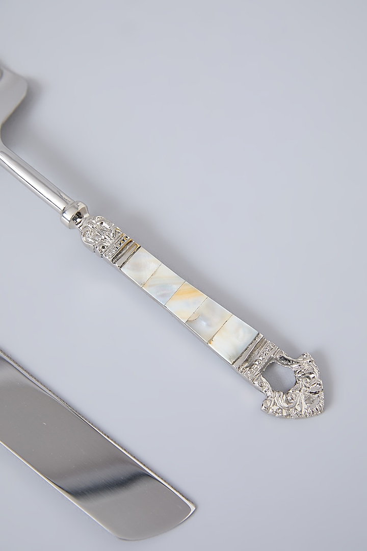 Silver Steel & Mother Of Pearl Cutlery Set Of 2 by Assemblage at Pernia's Pop Up Shop