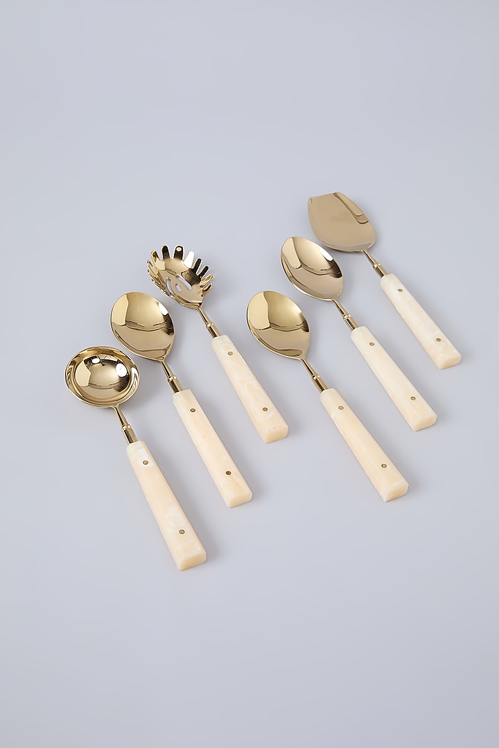 Gold PVD Coated & Steel Spoon Set Of 6 by Assemblage