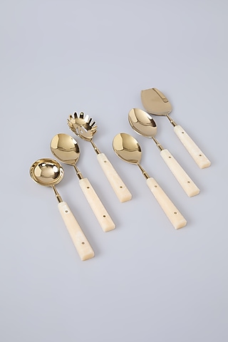 Gold PVD Coated & Steel Spoon Set Of 6 by Assemblage