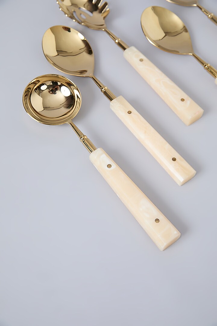Gold PVD Coated & Steel Spoon Set Of 6 by Assemblage at Pernia's Pop Up Shop