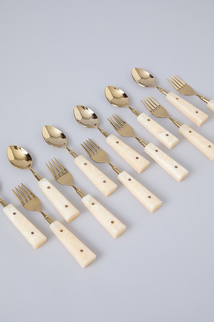 Gold PVD Coated & Steel Cutlery Set Of 12 by Assemblage at Pernia's Pop Up Shop