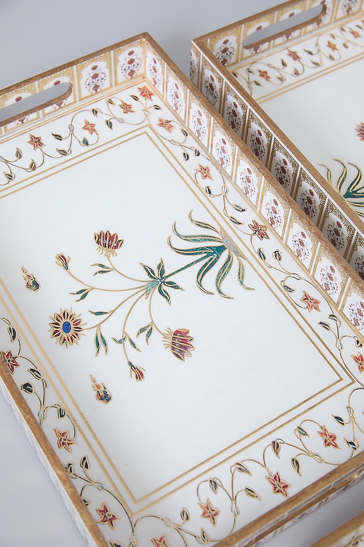 White & Gold MDF Wood Tray Set Of 3 by Assemblage at Pernia's Pop Up Shop