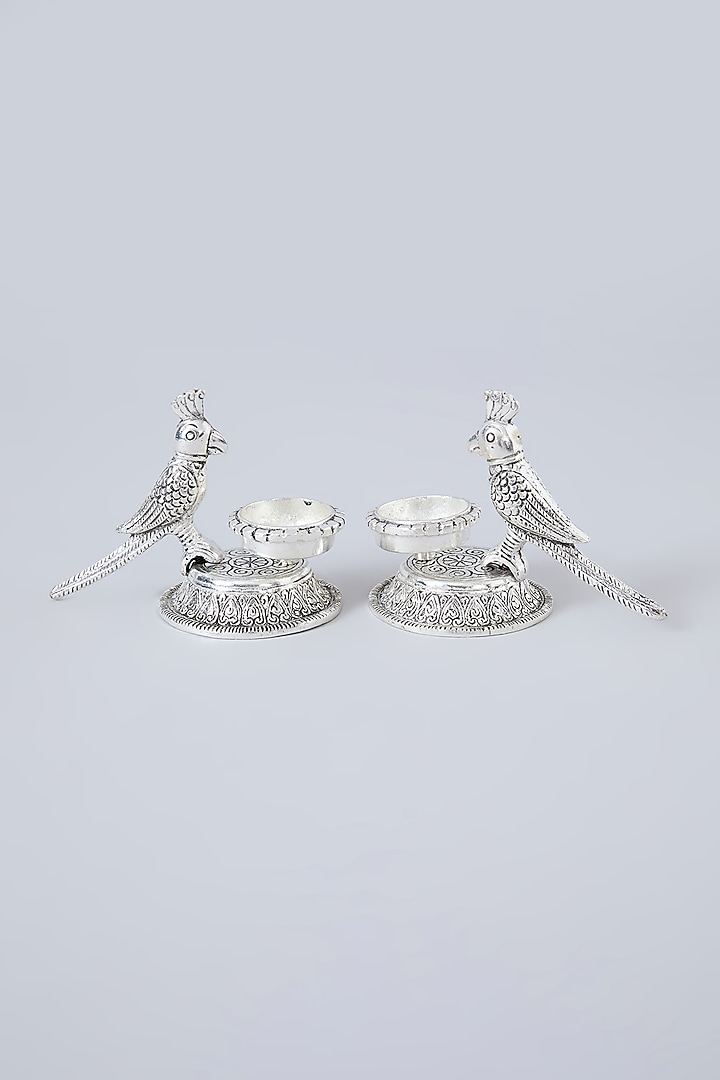 Antique Silver Finish German Silver Parrot Tea Light Holder (Set of 2) by Assemblage