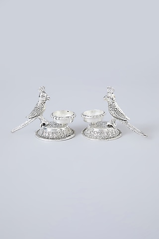 Antique Silver Finish German Silver Parrot Tea Light Holder (Set of 2) by Assemblage