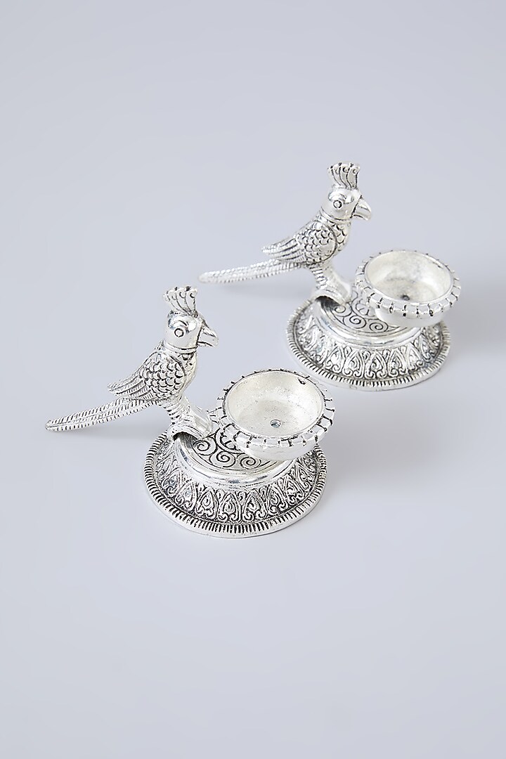 Antique Silver Finish German Silver Parrot Tea Light Holder (Set of 2) by Assemblage at Pernia's Pop Up Shop
