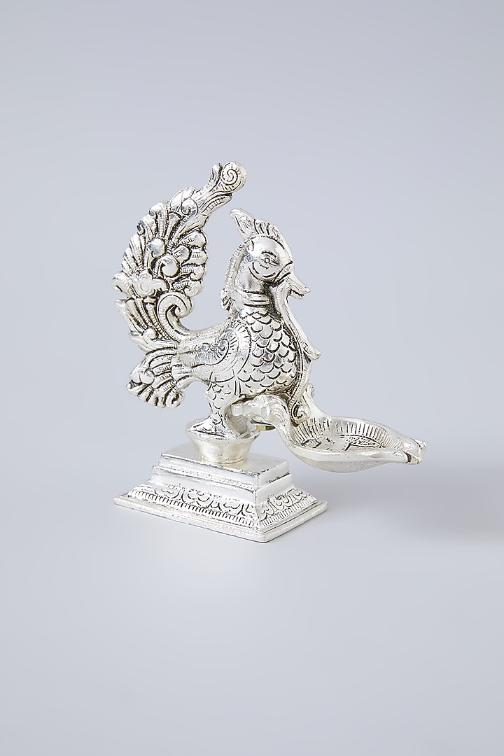 German Silver Dancing Peacock Diya by Assemblage at Pernia's Pop Up Shop