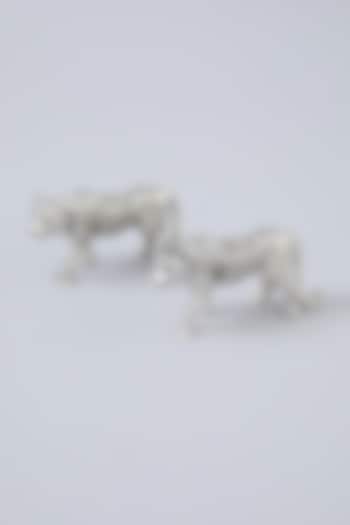 Silver White Metal Mini Tiger Figurines (Set Of 2) by Assemblage
