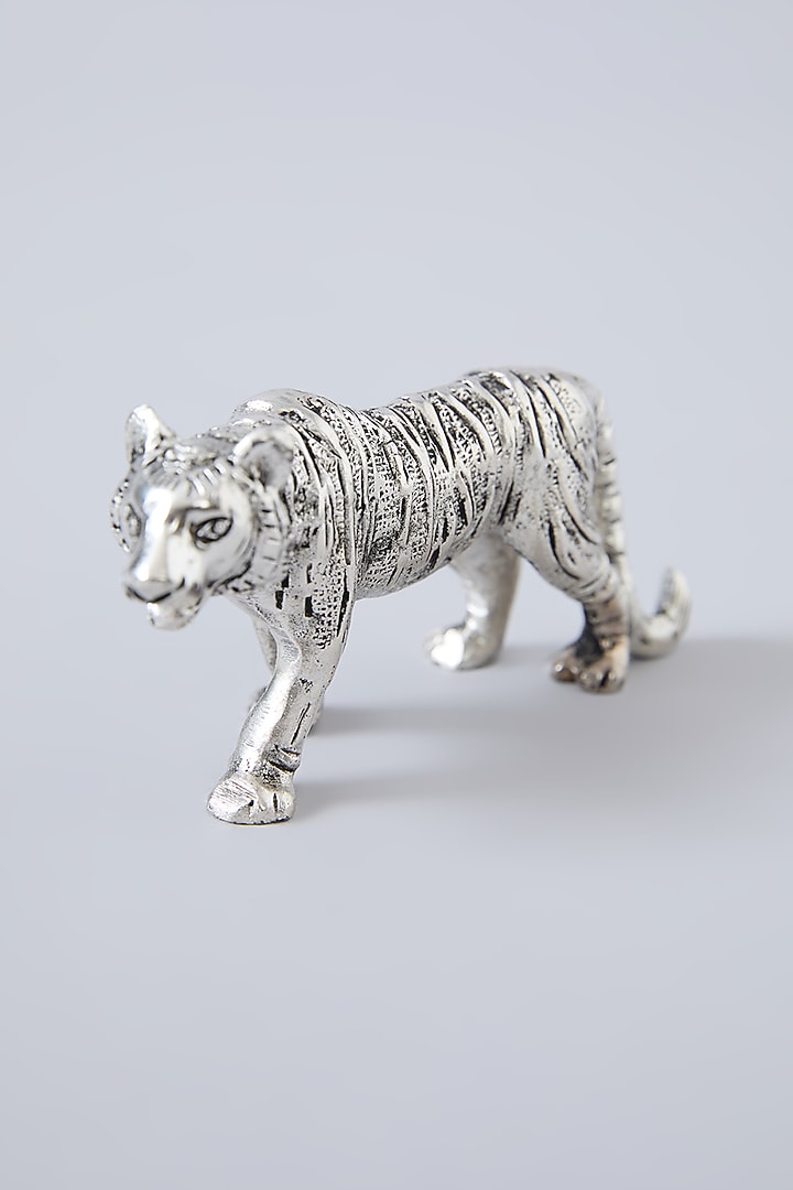 Silver White Metal Mini Tiger Figurines (Set Of 2) by Assemblage at Pernia's Pop Up Shop
