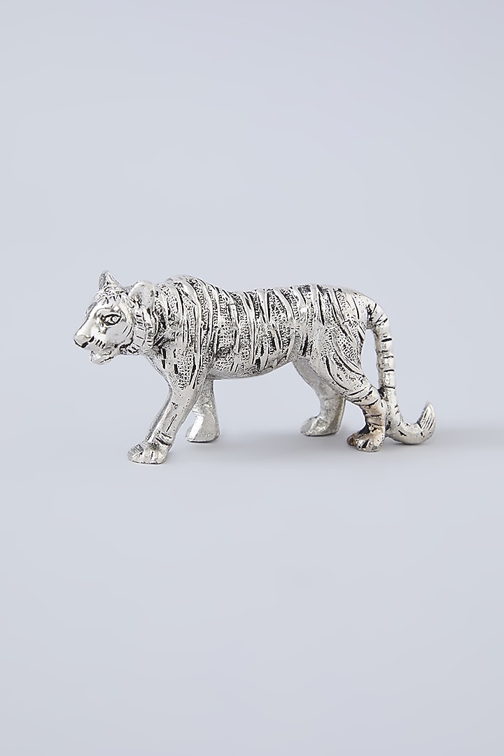 Silver White Metal Mini Tiger Figurines (Set Of 2) by Assemblage at Pernia's Pop Up Shop