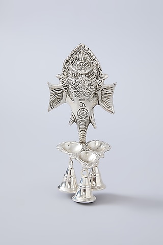 German Silver Ganesha Wall Hanging With Diya by Assemblage