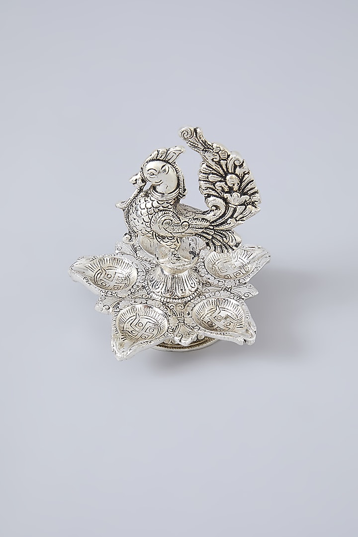 German Silver Peacock Panchmukhi Diya by Assemblage at Pernia's Pop Up Shop