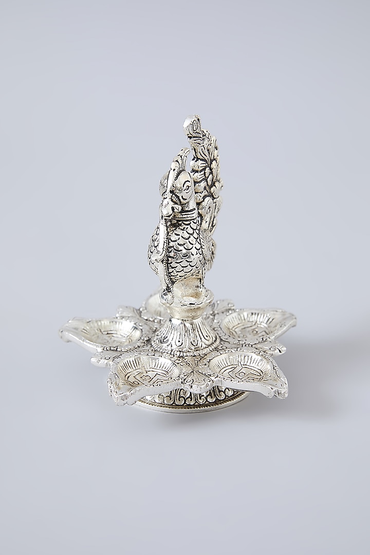 German Silver Peacock Panchmukhi Diya by Assemblage at Pernia's Pop Up Shop
