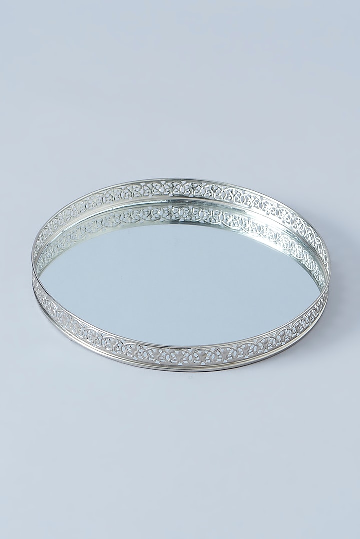 Silver White Metal Mirror Tray (Set of 2) by Assemblage
