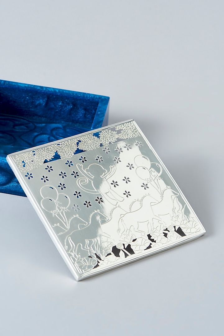 Silver & Blue Brass Gift Box by Assemblage at Pernia's Pop Up Shop