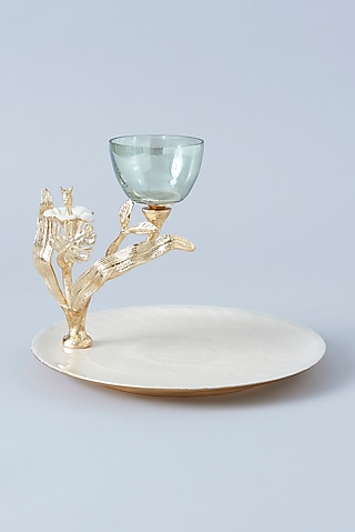 White & Gold Aluminum Platter With Bowl by Assemblage