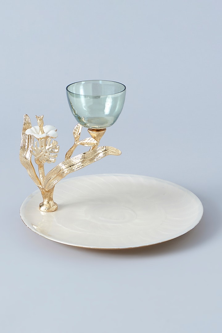 White & Gold Aluminum Platter With Bowl by Assemblage at Pernia's Pop Up Shop