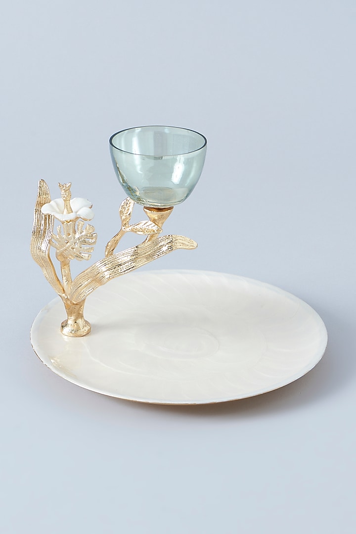 White & Gold Aluminum Platter With Bowl by Assemblage at Pernia's Pop Up Shop