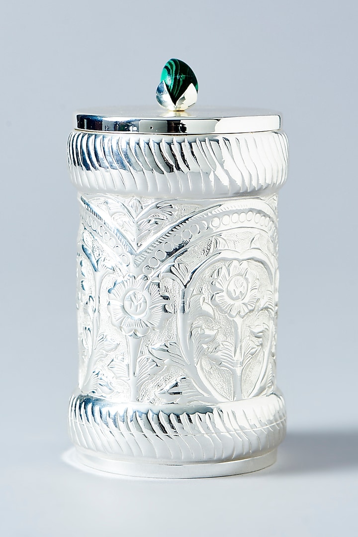 Silver Brass & Semi-Precious Malachite Stone Dry Fruit Jar by Assemblage