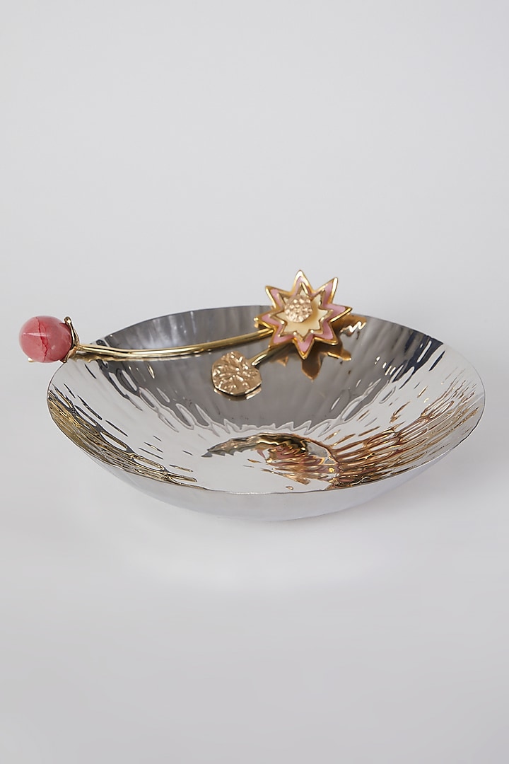 Pink Stainless Steel & Brass Bowl by Assemblage