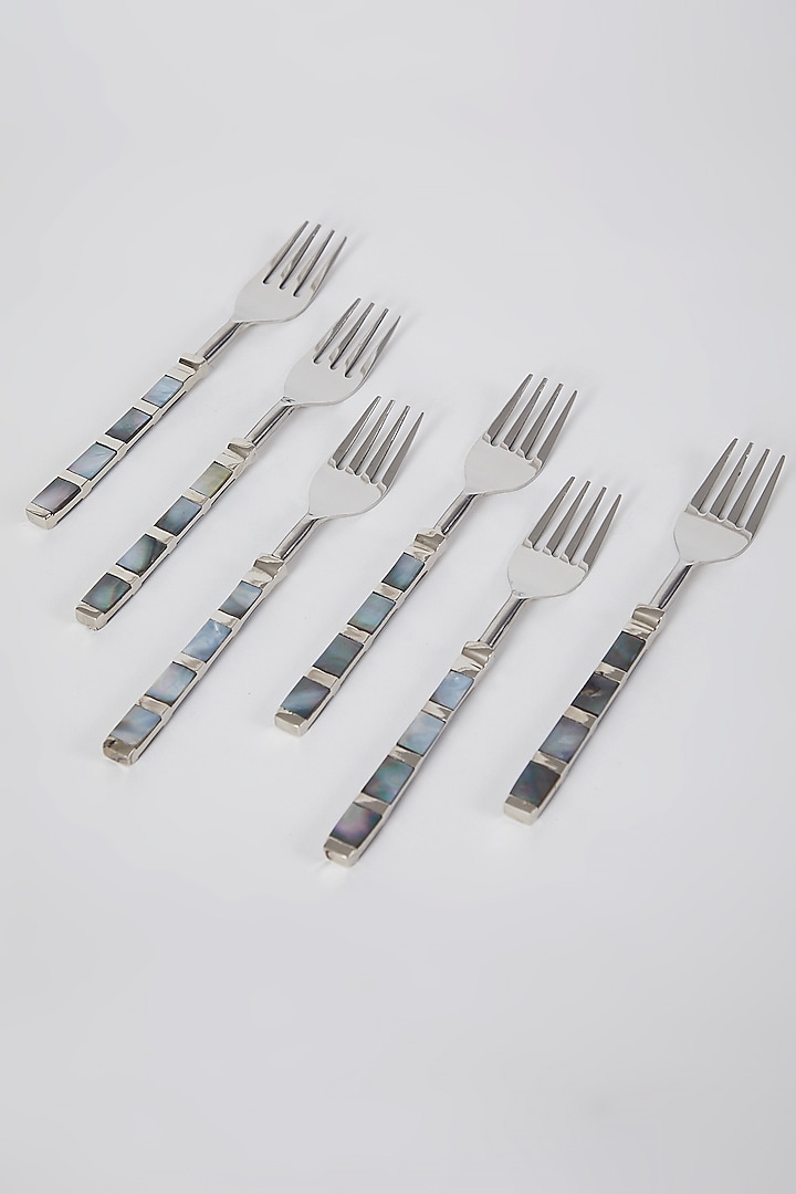 Silver Stainless Steel Fork Set (Set of 6) by Assemblage