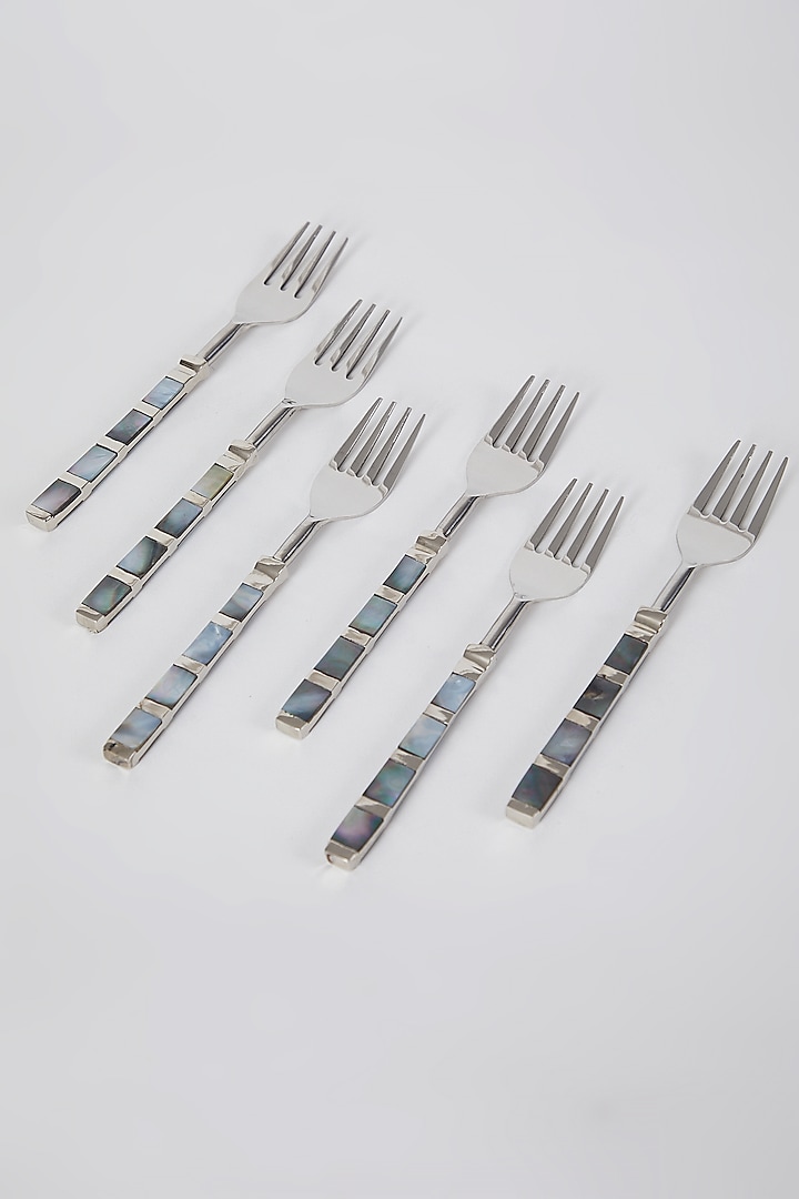 Silver Stainless Steel Fork Set (Set of 6) by Assemblage at Pernia's Pop Up Shop