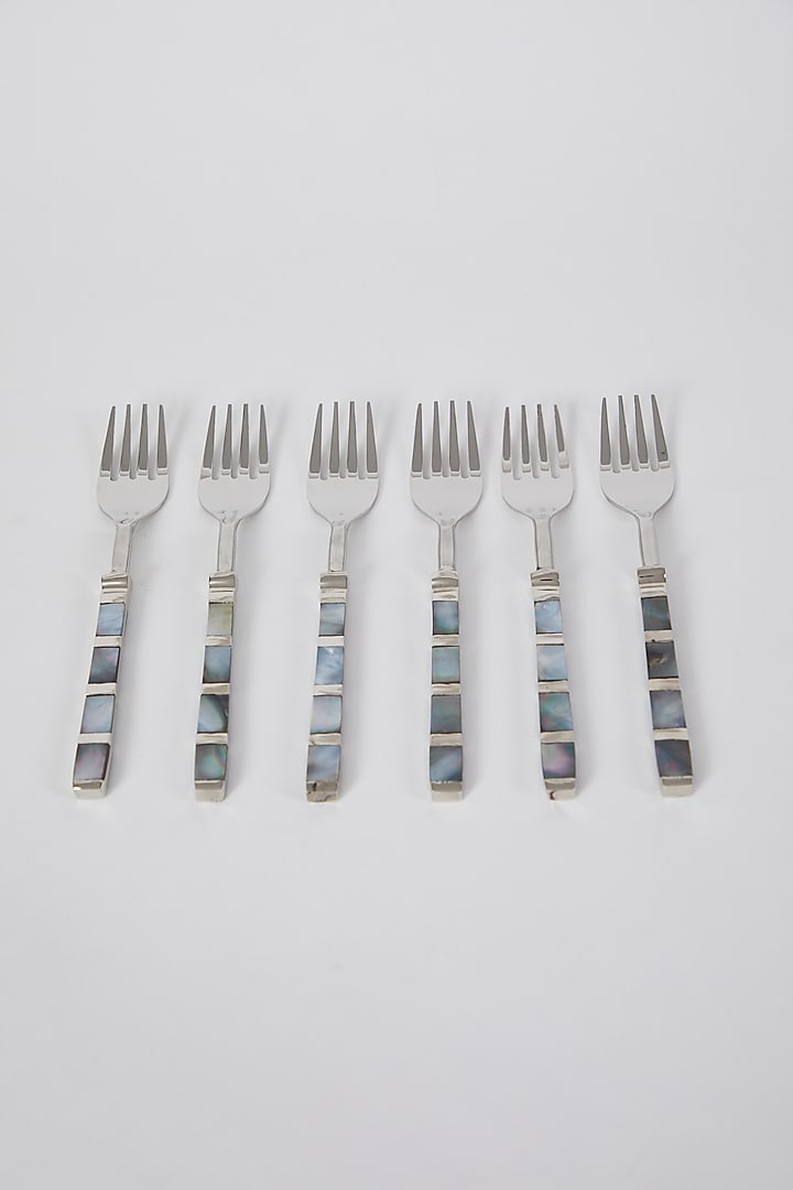 Silver Stainless Steel Fork Set (Set of 6) by Assemblage at Pernia's Pop Up Shop