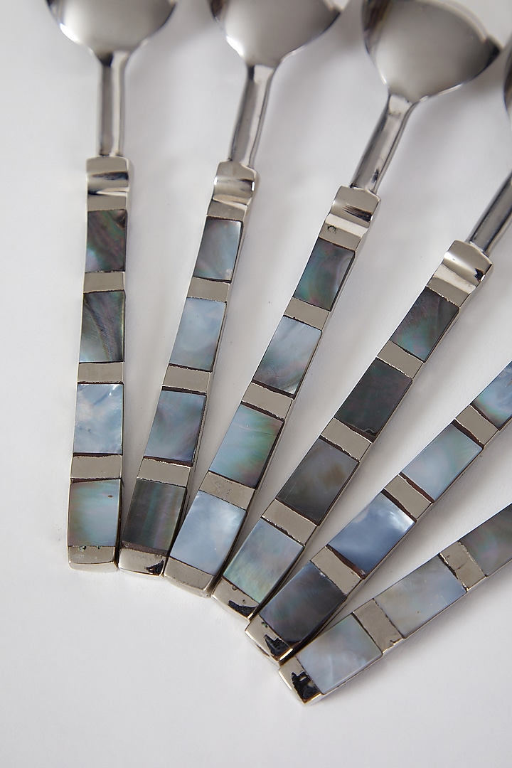Silver Stainless Steel Spoon Set (Set of 6) by Assemblage at Pernia's Pop Up Shop