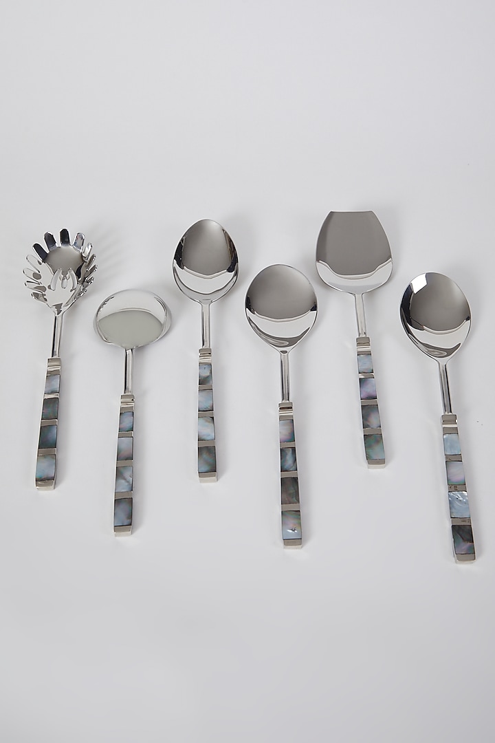 Silver Stainless Steel Serving Spoon Set (Set of 6) by Assemblage