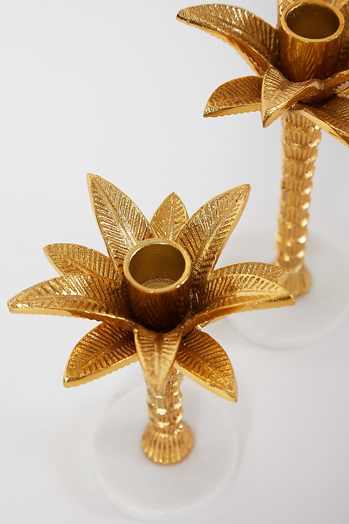 Gold Marble Palm Tree Candle Stand Set (Set of 2) by Assemblage at Pernia's Pop Up Shop