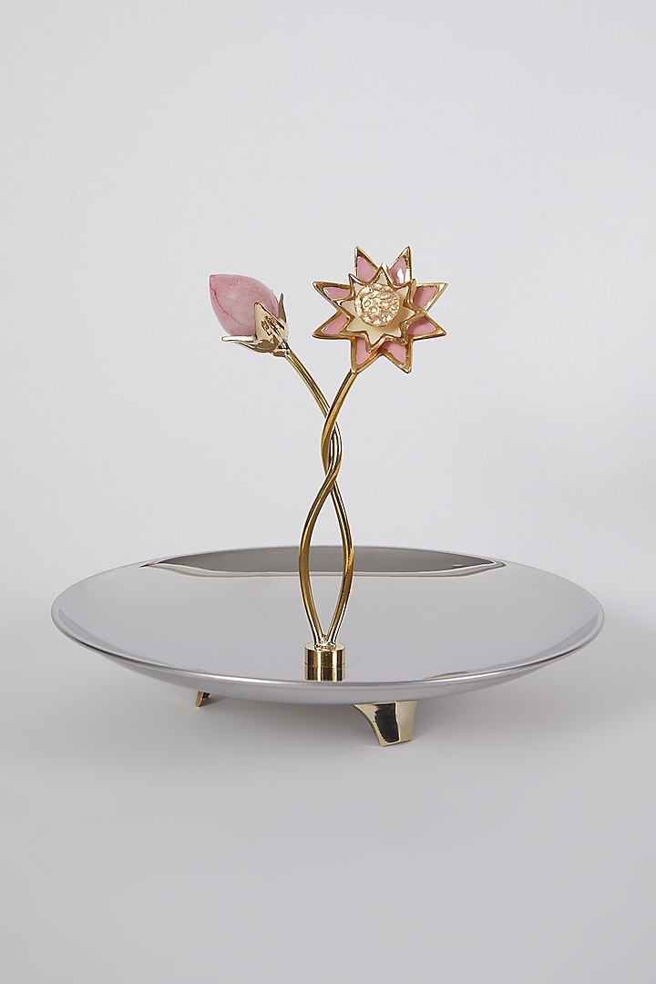 Silver & Pink Brass & Stainless Steel Platter by Assemblage